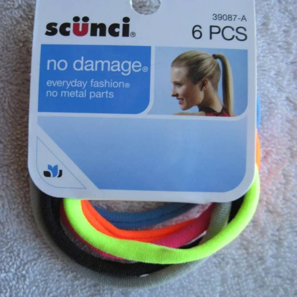 6 Scunci No Damage Neon Large Soft Fabric No Metal Ponytail Elastic Hair Bands